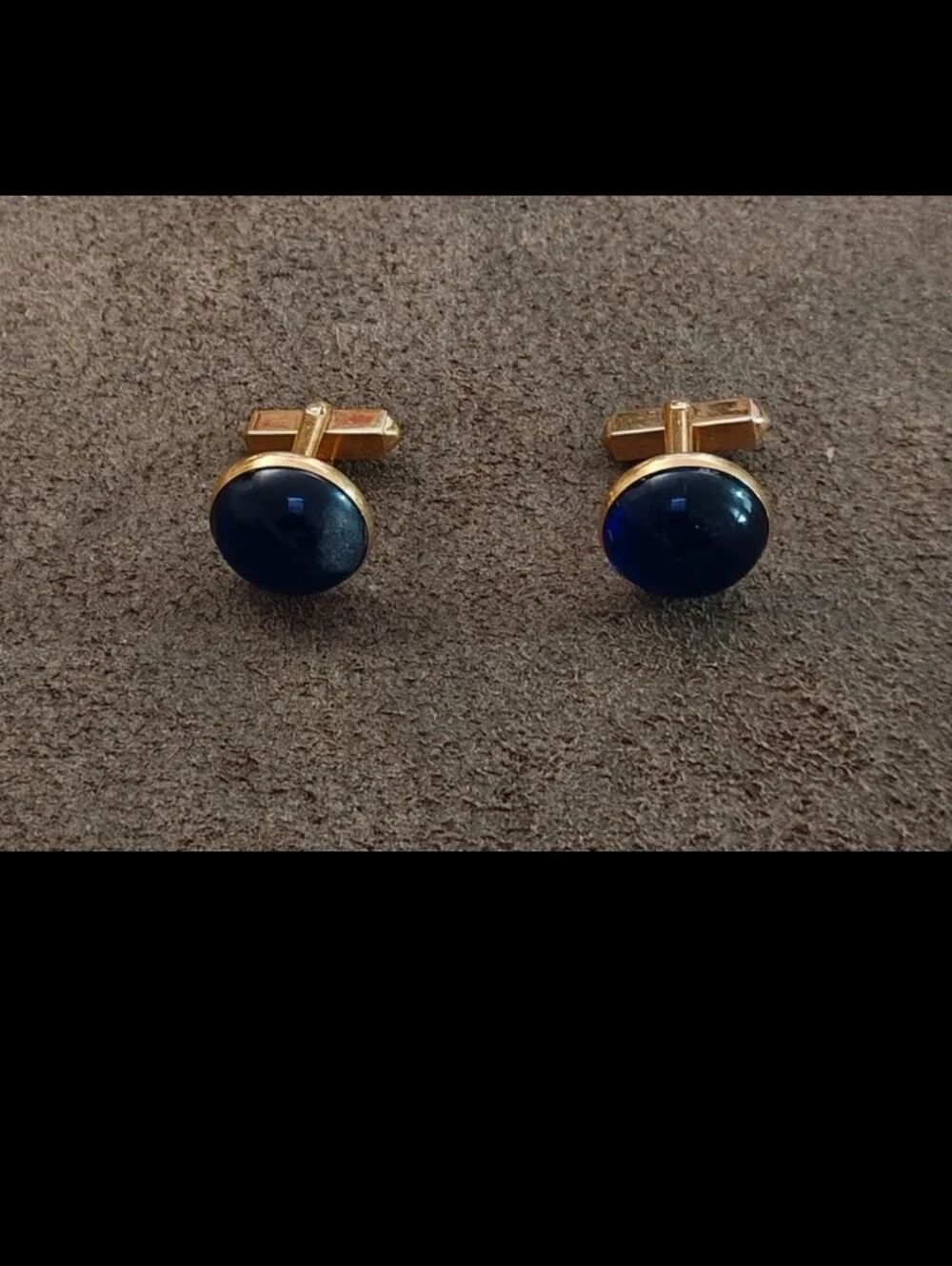 1950s/60s Swank Round Cobalt Blue Lucite Cabochon Gold Tone Cufflinks